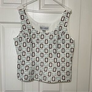 Jessica Howard Geometric White and Brown Tank Top